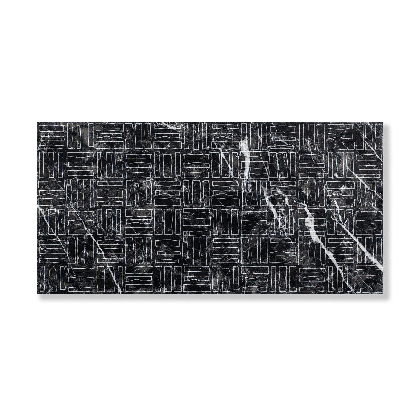 Horizon Line Stone Tile Shown in Crosshatch with Storm Marble