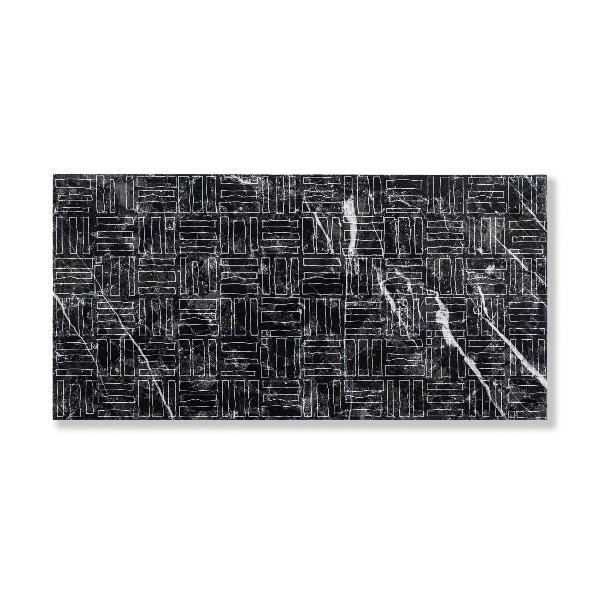 Horizon Line Stone Tile Shown in Crosshatch with Storm Marble