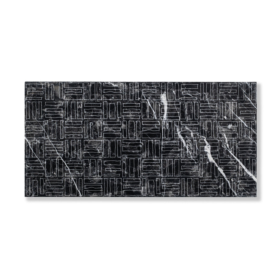 Horizon Line Stone Tile Shown in Crosshatch with Storm Marble